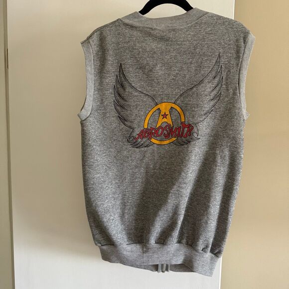 AEROSMITH 1986 Vintage Concert Tour Sweatshirt Sleeveless Merch Zip Gray Large - Picture 6 of 12